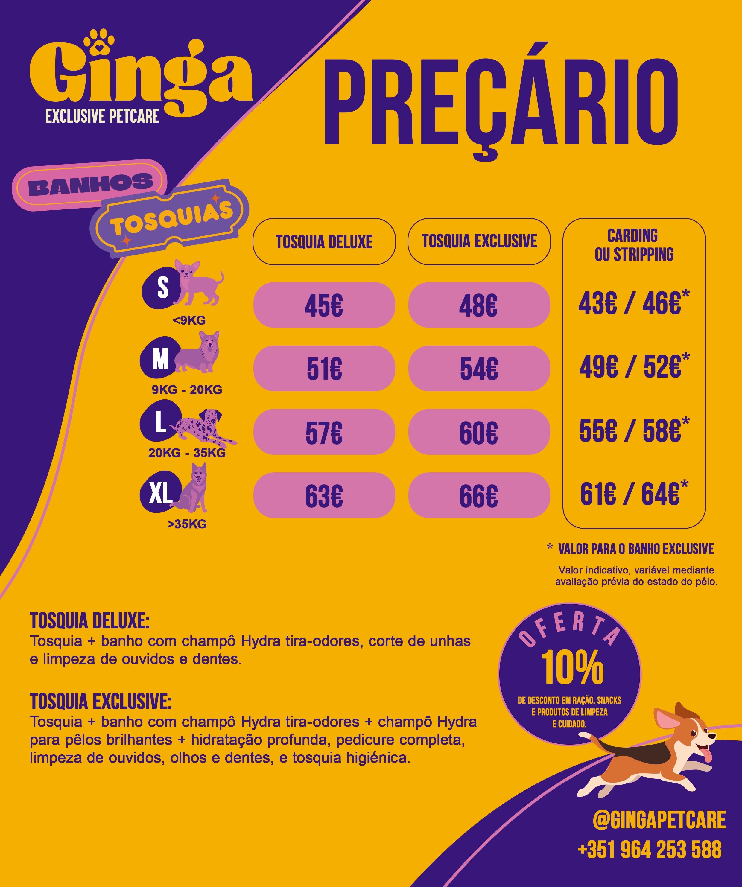 Tabela de banhos e higienização de cães